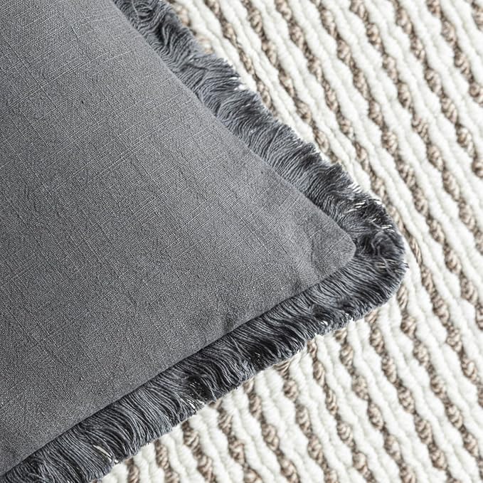 Foindtower Set of 2 Decorative Linen Fringe Throw Pillow Covers Cozy Farmhouse Boho Cushion Cover with Tassels Soft Accent Pillowcase for Couch Sofa Bed Living Room Home Decor 20×20 Inch Gray