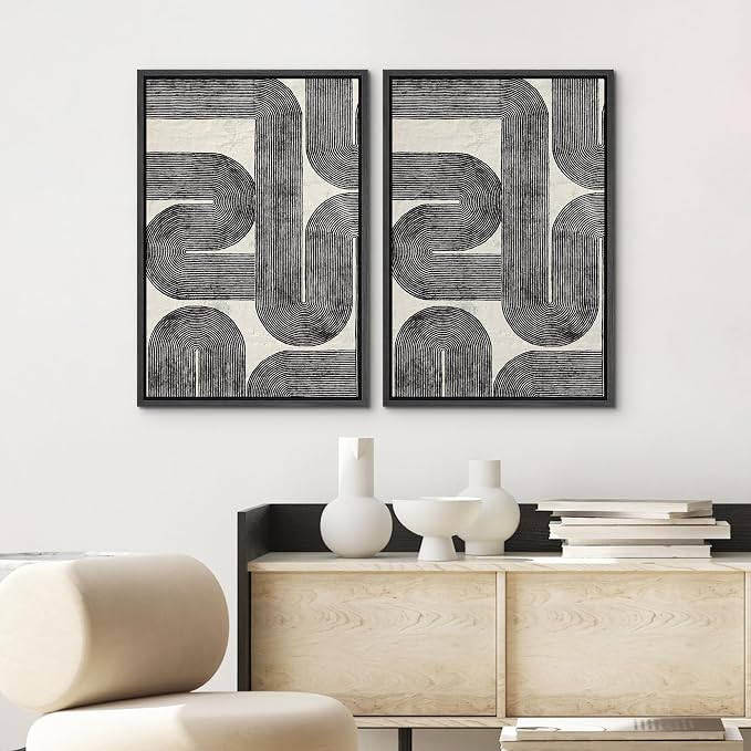 SIGNWIN Framed Wall Art Print Set Black and White Geometric Line Abstract Photography Modern Art Rustic Relax/Calm Multicolor for Living Room, Bedroom, Office - 24"x36"x2 BLACK