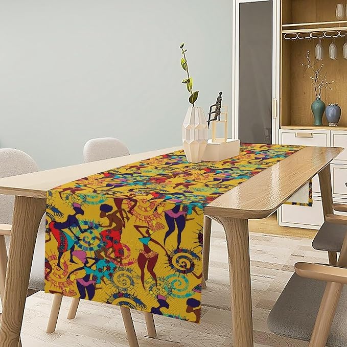 African Woman Table Runner Colorful Africa Nationality Tribe Element Pattern for Home Kitchen Table Decor Dining Coffee Room Party Decor 13x70in