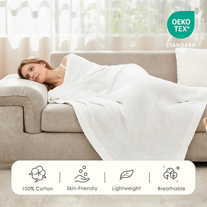 EMME Cotton Muslin Twin Blanket Breathable Gauze Soft Lightweight Adults Gifts for Women (60"x80")