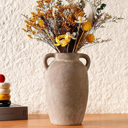 Brown Ceramic Vase-Boho Decorative Vase,Terracotta Tall Vases Decorative Pottery are Suitable for Decorating Living Rooms,Kitchens,and Bedrooms.