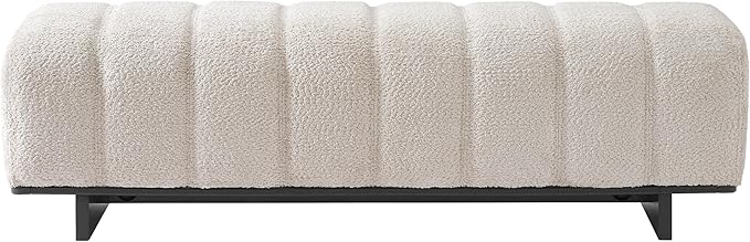 Christopher Knight Home Lamie Faux Fur Upholstered Dining Bench, Wooden Entryway Bench, Long Sofa Footstool for Living Room, Bedroom End of Bed Bench, Beige+Black