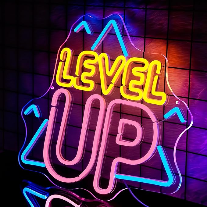 Game Room Decor, Level Up Neon Sign for Wall Decor, Gaming Accessories, Game USB Powered Dimmable LED Sign for Teenage Boy Man Cave Decor, 16.00 x 13.94 Inches