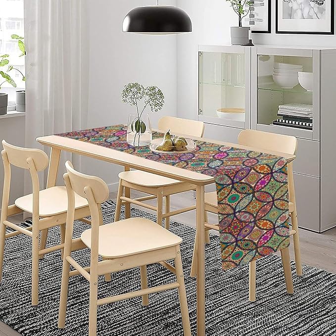 Boho Table Runner Vintage Bohemian Colorful Seasonal Table Runners for Party Kitchen Dining Coffee Bohemian Table Bedroom Dressers Indoor Outdoor Table Runner, 13x36 Inch