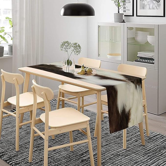 Cow Print Table Runner 3D Cow Fur Skin Brown Cowhide Country Farmhouse Wild Animal Theme Table Runner for Living Room Kitchen Dining Table Decoration 13x36in
