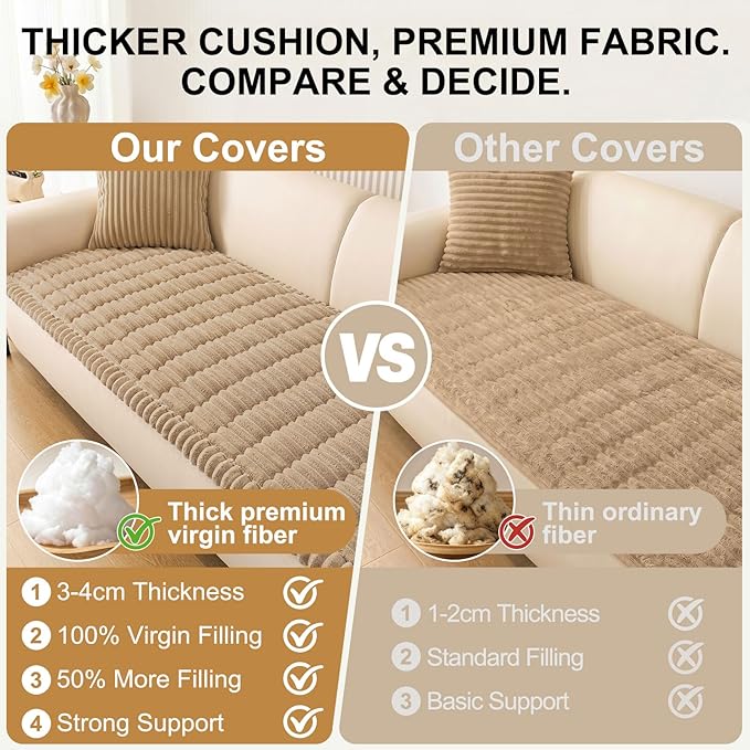 Smiry Couch Cover for Dogs Washable, Non Slip Fuzzy Pet Couch Covers for 3 Cushion Sofa Pet Friendly, Thick Soft Sofa Slipcovers Cushion Protector (Khaki, 27.6" x 59")
