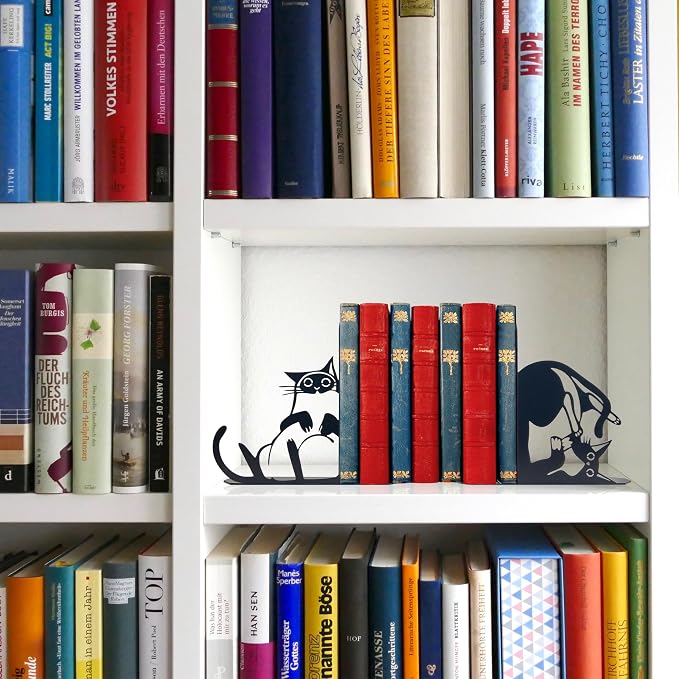 Cute Cat Metal Bookends Cat Book Ends for Shelves Bookshelf Decorative Objects Home Office Desk Bookshelf Decor Cat Lover Gifts for Women