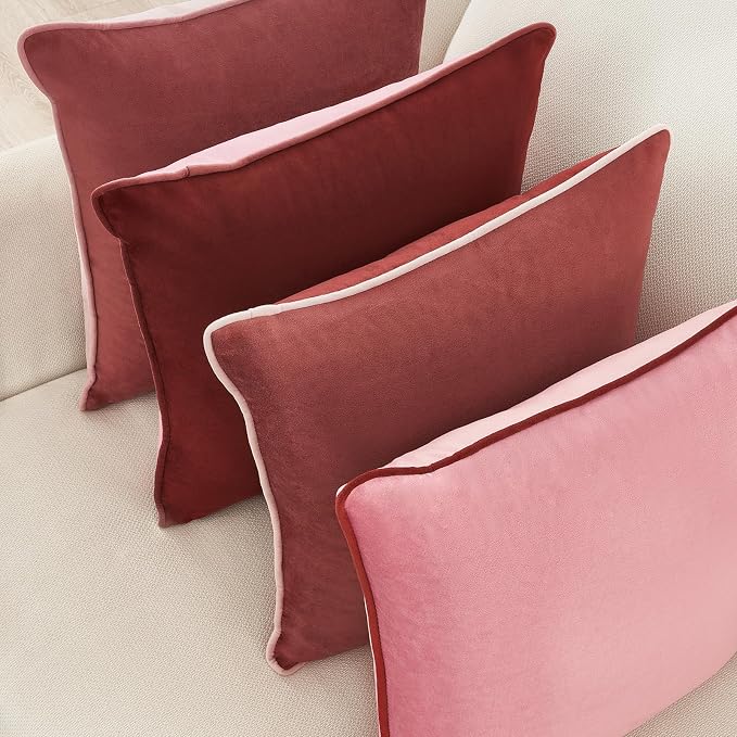 MONDAY MOOSE Decorative Throw Pillow Covers Cushion Cases, Set of 4 Soft Velvet Modern Double-Sided Designs, Mix and Match, Pillow Inserts Not Included (16x16 inch, Pink/Dark Pink)