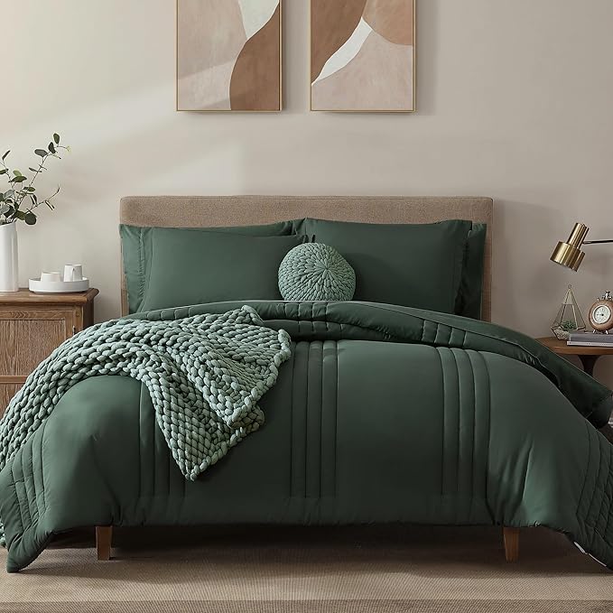 Monbix Oversized King Size Comforter Set - 7 Pieces Deep Forest Bed in a Bag Oversized King Bedding Sets with Comforters, All Seasons Comforter Bed Set with Sheets, Pillowcases & Shams