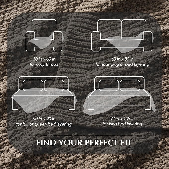 EVERGRACEHOME Chunky Chenille Knit Throw Blanket for Couch, Soft Luxurious Oversized Queen Moss Stitch Blanket for Bed, Cozy Farmhouse Knitted Throw for Sofa, Mocha Brown, 90" x 90"