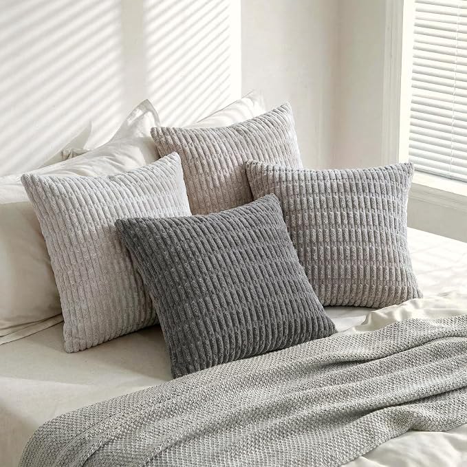 Fancy Homi 4 Packs Decorative Throw Pillow Covers for Living Room Couch Bed, Modern Farmhouse Boho Home Décor Accent Cushion Case, 12" x 12", Grey Series