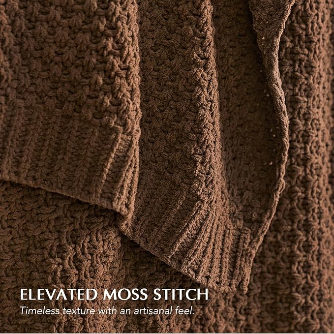 EVERGRACEHOME Chunky Chenille Knit Throw Blanket for Couch, Soft Luxurious Moss Stitch Blankets for Bed, Cozy Decorative Farmhouse Knitted Throws for Sofa, Burnt Orange, 50" x 60"