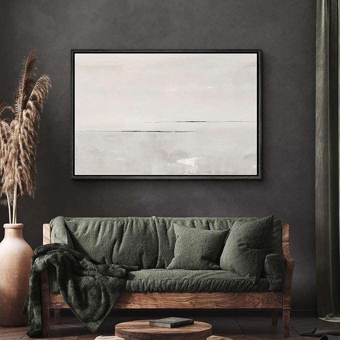 SIGNWIN Framed Canvas Print Wall Art Gray Watercolor Pastel Landscape Abstract Shapes Illustrations Modern Art Decorative Contemporary Chic Minimal for Living Room, Bedroom, Office - 16"x24" Black