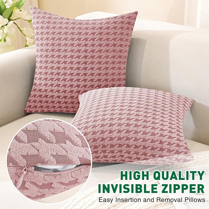 MAXIJIN Pack of 2 Throw Pillow Covers 18x18 Inch, Decorative Soft Couch Pillow Covers Square Accent Cushion Cover Farmhouse Pillow Cases for Sofa Bed Living Room Home Decor, Pink