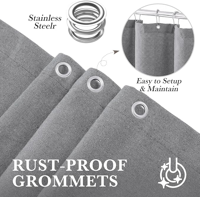 Seasonwood Linen Shower Curtain Neutral Vintage Farmhouse Linen Shower Curtains for Bathroom Boho Bathroom Decor with 12 Sturdy Stainless Steel Sliding Hangers(Grey,72x72 Inches)
