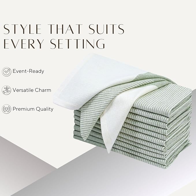 Ramanta Home Cloth Napkins Set of 4 18x18 Inches - Spring Basket Decor Block Striped Dinner Napkins for Easter Farmhouse Wedding, Washable Soft Cotton Durable Table Linen for Everyday Use - Green