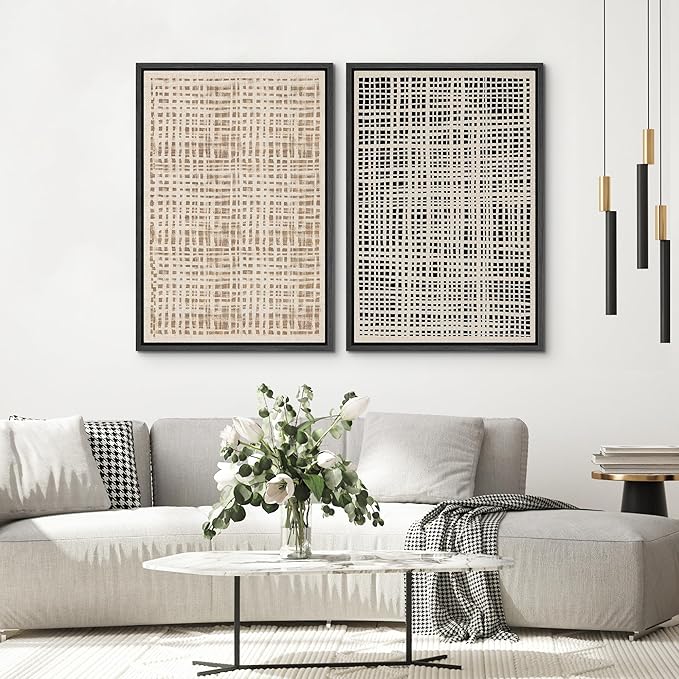 SIGNWIN Framed Canvas Print Wall Art Set Neutral Grid Illustrations Modern Art Rustic Colorful Ultra for Living Room, Bedroom, Office - 16"x24"x2 Black