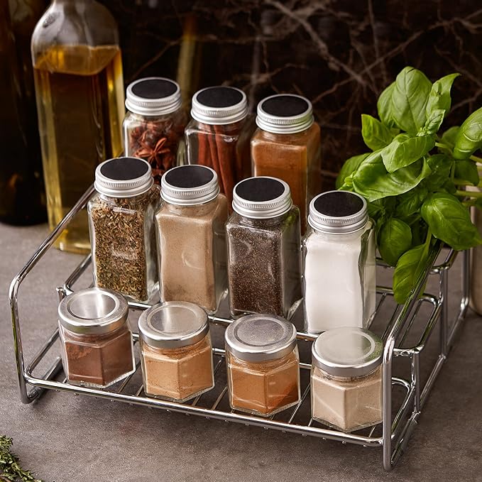 RSVP International Can Rack/Spice Jar Organizer, Multi-Purpose Kitchen Countertop, Cabinet & Pantry Space Saving 3-Tier, 11x9x5", Stainless Steel