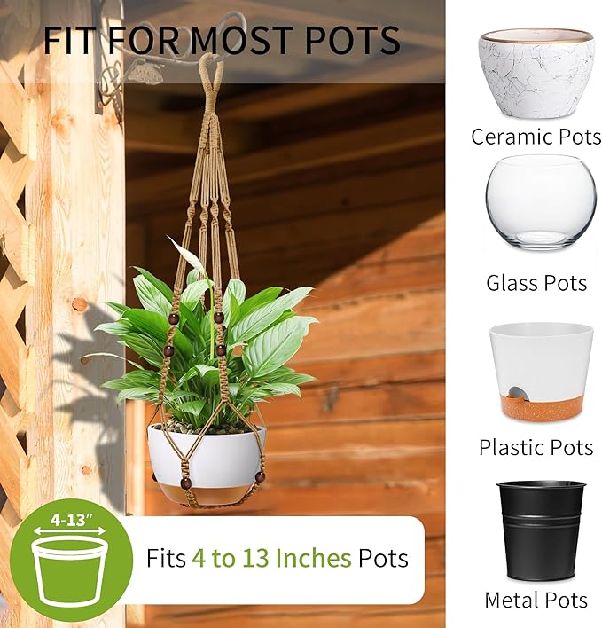 Macrame Plant Hanger - Fits 4 to 13 inches Pots for Indoor Outdoor, 35 Inch, Set of 2, Brown (POTS NOT Included)