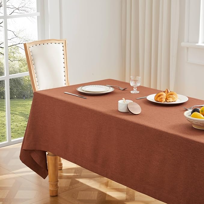 ZeeMart Basic Linen Textured Table Cloth, 52 x 52 Inch Terracota, Farmhouse Style Rust Square Tablecloth, Wrinkle Resistant Washable Heavy Weight TableCloths