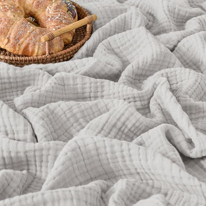 Esterra Muslin Blanket Twin Size Cozy Soft Lightweight Pre-Washed Cotton Blanket, All Season Breathable 4-Layer Gauze Blanket Throw for Couch Bed, Gray Violet, 66x90 Inches
