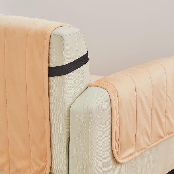 Great Bay Home Velvet Sofa Cover - Washable Slipcover Furniture Protector with Elastic Straps - Furniture Cover for Dogs, Kids, and Pets - Stitched Detail (Peach)