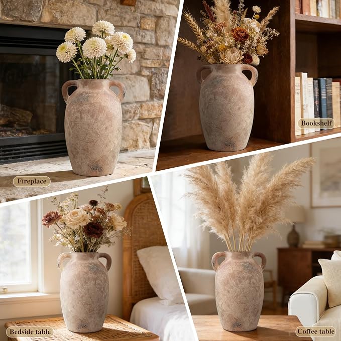 Brown Ceramic Vase-Boho Decorative Vase,Terracotta Tall Vases Decorative Pottery are Suitable for Decorating Living Rooms,Kitchens,and Bedrooms.