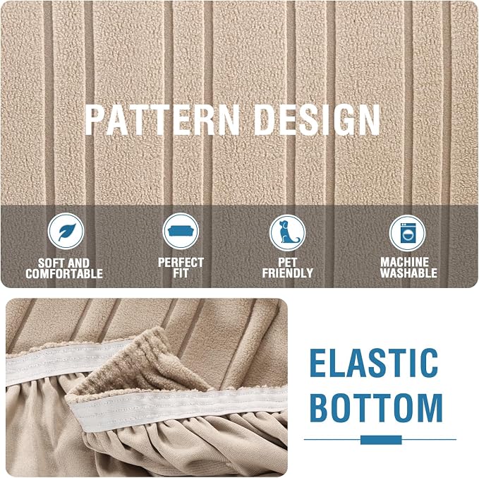 H.VERSAILTEX High Stretch Chair Covers 1-Piece Couch Cover Non Slip Sofa Cover with Elastic Bottom Sofa Covers Washable Polyester Spandex Jacquard Fabric Stripe Design(Armchair-Standard, Sand)