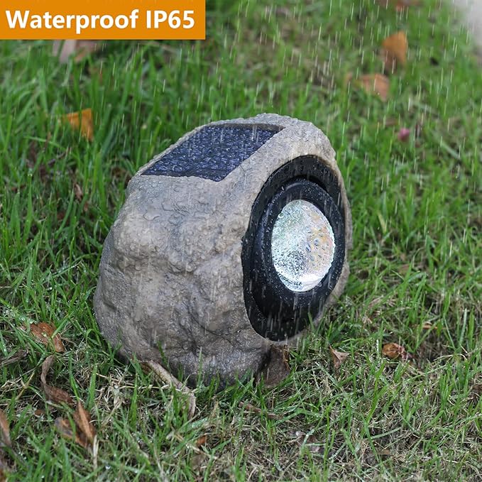 GOODFOEVER Solar Rock Lights (2pcs) Sunset Projection Lights Atmosphere Night Light Solar Powered Garden Lights Outdoor Decorative Waterproof LED Spotlight for Pathway, Walkway, Yard, Patio