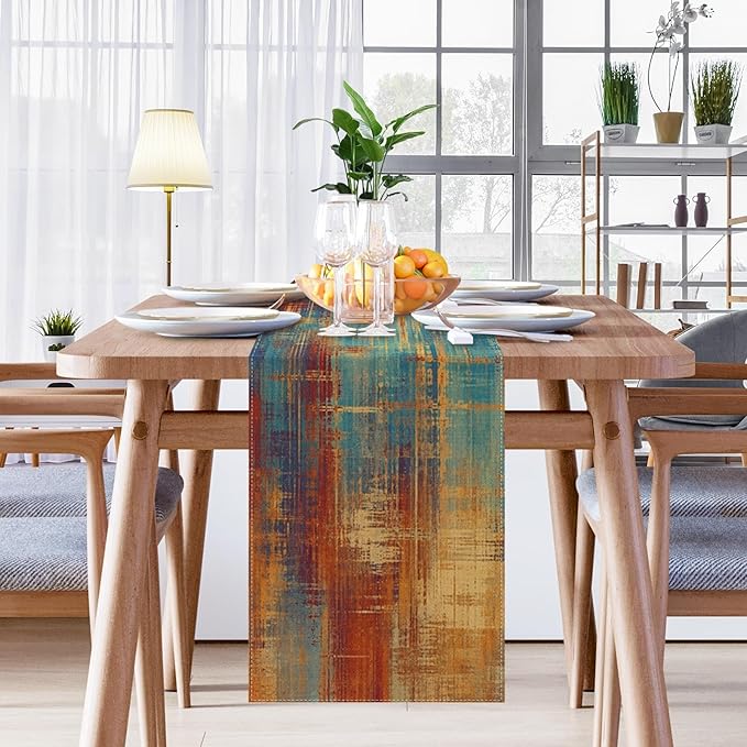 Emvency Blue and Orange Table Runner, Vintage Abstract Messy Rust Painting Dining Decor for Kitchen Coffee Table Family Dinners Holiday Parties Wedding Events Decor(13x108 inch)