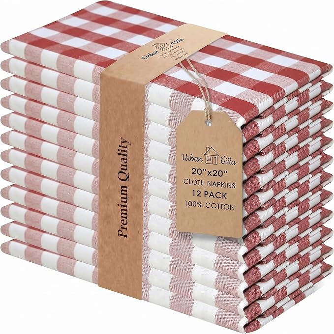 Urban Villa Cloth Napkins 100% Cotton Highly Absorbent Washable Durable Reusable Premium Dinner Napkins Ideal for Gifts for Mothers Day Hotel Farmhouse Parties - Rust (20" x 20", Set of 12)