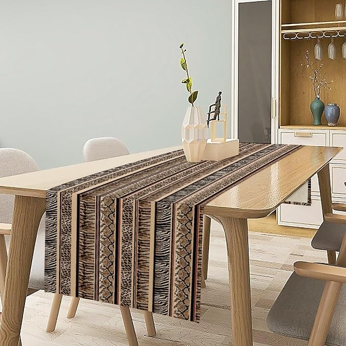 Fur Table Runner,Leopard Boa Zebra Deer Wild Animals Pattern Table Runner for Coffee Table Dining Room Table Bedroom Party Holiday Decor 13x36inch