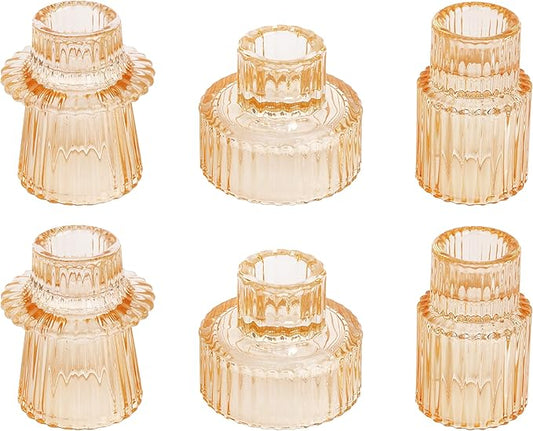 Vixdonos Glass Candlestick Holders Tealight Candle Holders for Table Centerpieces, Wedding Decor and Dinner Party (6 Pcs, Yellow)