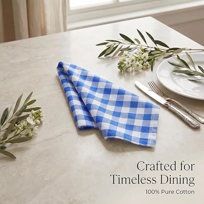 Urban Villa Cloth Napkins 100% Cotton Highly Absorbent Washable Durable Reusable Premium Dinner Napkins Ideal for Gifts for Mothers Day Hotel Farmhouse Parties - Blue/White (20" x 20", Set of 12)