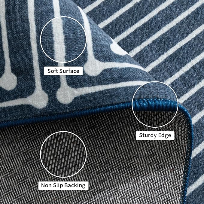 YIHOUSE Midnight Blue 2x5 Kitchen Runner Rug Non Slip, Washable Modern Rug Runners for Entryway Bathroom Non Skid, Striped Carpet Runner for Bedroom Laundry Room Hallway