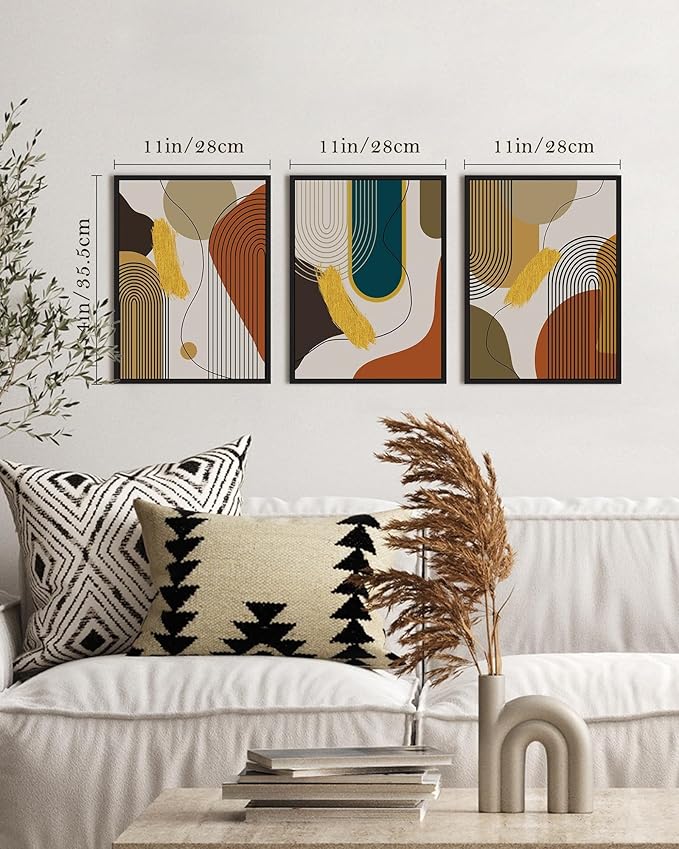 PHOPAGO Boho Abstract Framed Wall Art Modern Minimalist Luxury Gold Line Artwork Kitchen Dining Room Decor 11x14in Black Framed
