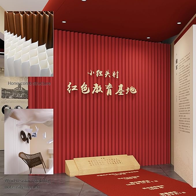 Paper Room Divider, Portable Office Partition Wall, Indoor Folding Folding Screen for Office Room, Studio, Dorm & Retail Spaces, Decorative Party Events Background, Red