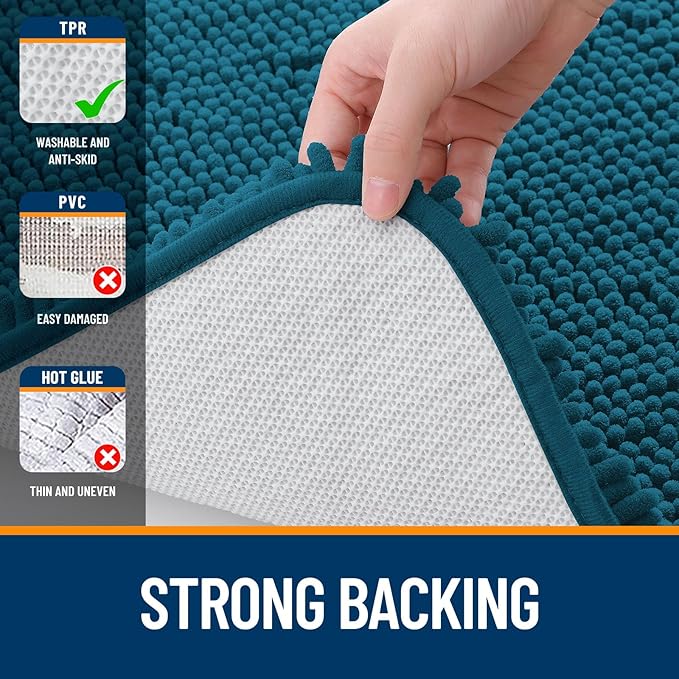 OLANLY Bathroom Runner Rugs 59x20, Soft Absorbent Chenille Bath Rugs, Rubber Backing Quick Dry, Machine Washable Long Bath Mats for Bathroom Floor, Tub and Shower, Home Decor Accessories, Peacock Blue