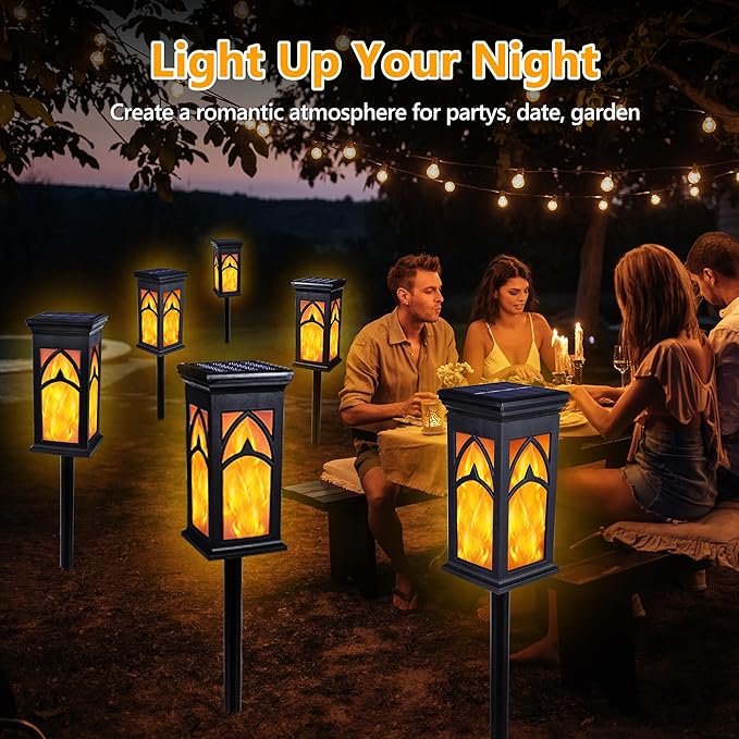 Jnaurb Solar Lights Outdoor, 6 Pack Solar Torch Light with Flickering Flame, Waterproof Garden Lights Outdoor Landscape Lighting, Flame Torches for Outside Patio Pathway Walkway Yard Lawn Decorations
