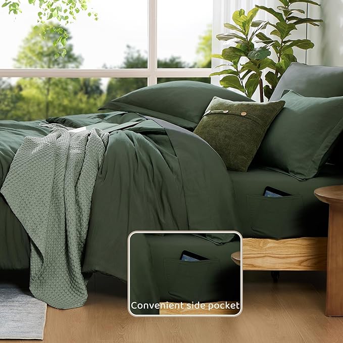 WRENSONGE Queen Comforter Set - 7 Pieces Deep Forest Soft Bed in a Bag Queen with Fitted Sheet, Flat Sheet, 2 Pillow Shams, and 2 Pillowcases- Warm Bedding Sets for All Season