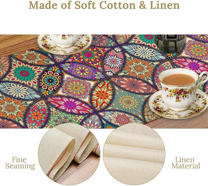 Boho Table Runner Vintage Bohemian Colorful Seasonal Table Runners for Party Kitchen Dining Coffee Bohemian Table Bedroom Dressers Indoor Outdoor Table Runner, 13x36 Inch