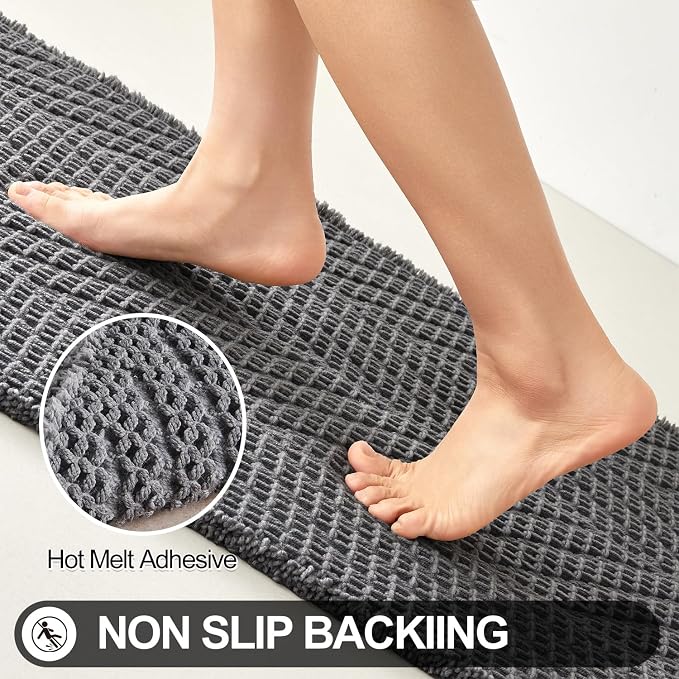 Sunfly Bath Rugs, Extra Soft Absorbent Waffle Bath Mat Quick Dry & Washable, Grey Bathroom Rug for Shower Floor with Boho Decor, 24"x48" Grey