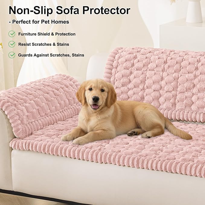 Smiry Couch Covers for Dogs Washable, Non Slip Fuzzy Pet Couch Covers for Sofa, Soft Thick Sofa Slipcovers Furniture Protector Pet Friendly (Dusty Rose, 27.6" x 70.9")
