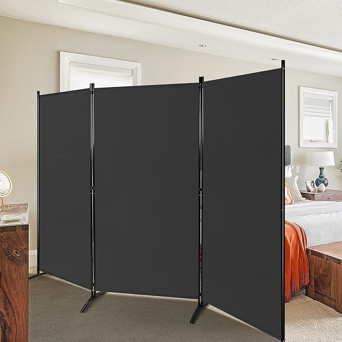 DORTALA 3-Panel Room Divider, Freestanding Folding Privacy Partition Screen with Steel Frame, Morden Room Divider for Separating Room in Bedroom, Office, Black