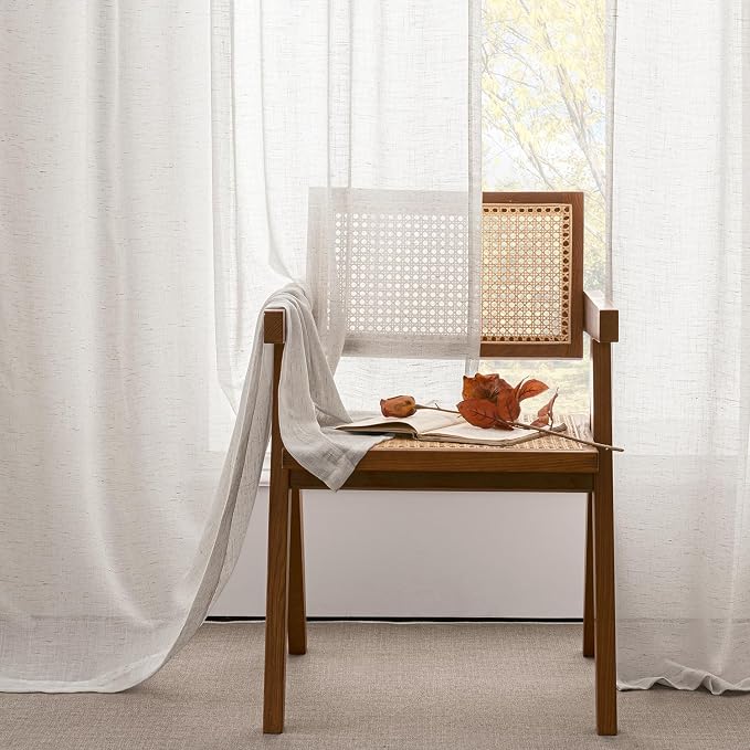 Natural White Linen Curtains 63 inch Length 2 Panel Set for Living Room Back Tab Light Filtering Semi Sheer Curtains 63 inches Long Cream Colored Soft Linen Cotton Textured Rustic Farmhouse Drapes