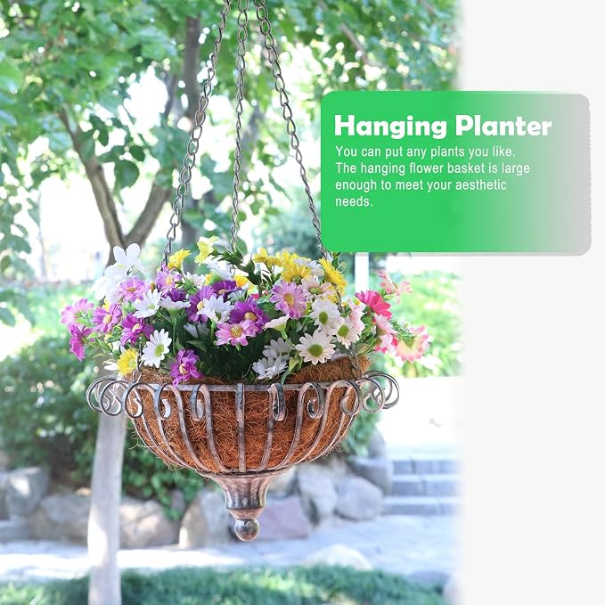 Metal Hanging Planters,Vintage Hanging Baskets for Plants Outdoor,Garden, Patio, Deck, Porch Decor