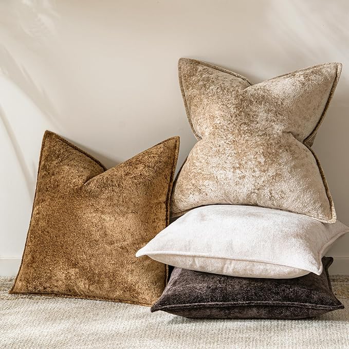 a moment Throw Pillow Covers 16X16 Inch 4 Packs,Soft Velvet Decorative Pillow Cases with 3D Ice Flower,Texture Modern Accent Cushion Covers for Sofa Couch Home Decor Modern Neutral