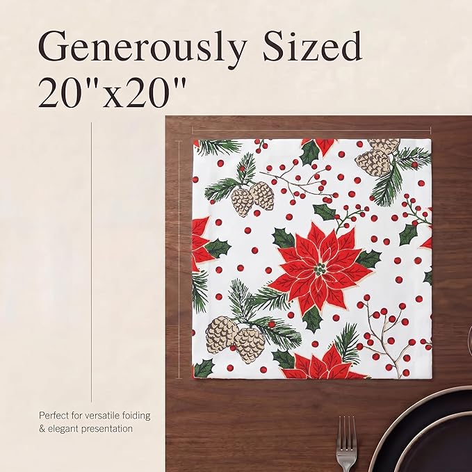 Urban Villa Cloth Napkins 100% Cotton Highly Absorbent Washable Reusable Premium Dinner Napkins Ideal for Gifts for Mothers Day Hotel Farmhouse Parties - Pine Cone Print (20" x 20", Set of 12)