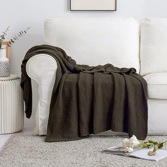 Longhui bedding 100% Cotton Knitted Throw Blanket – Dark Brown, Soft & Cozy, Machine Washable, 60"x80" – Perfect for Living Room, Couch, Sofa, Bed or Travel