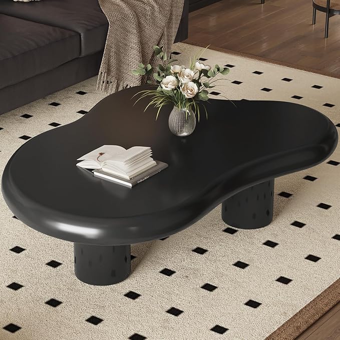 Black Cloud Coffee Table, 46" Modern Cloud Shape Center Table for Living Room, Mid-Century Aesthetic Cartoon Style End Table, Cute Accent Coffee Table, Easy Assembly